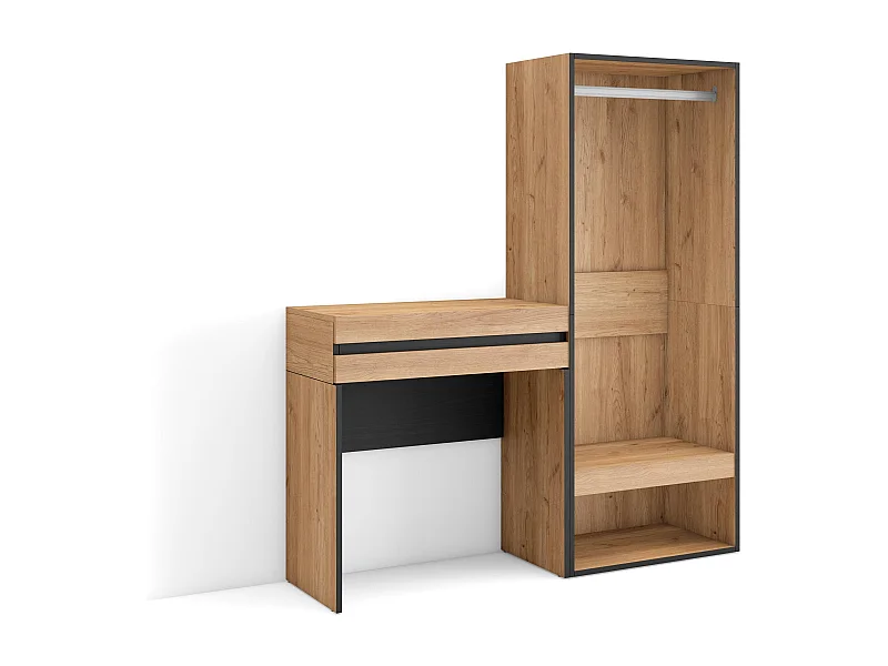 Konsolentisch, Flurtisch, 130x35x145cm, mit Schublade, Offener Kleiderschrank, Eiche