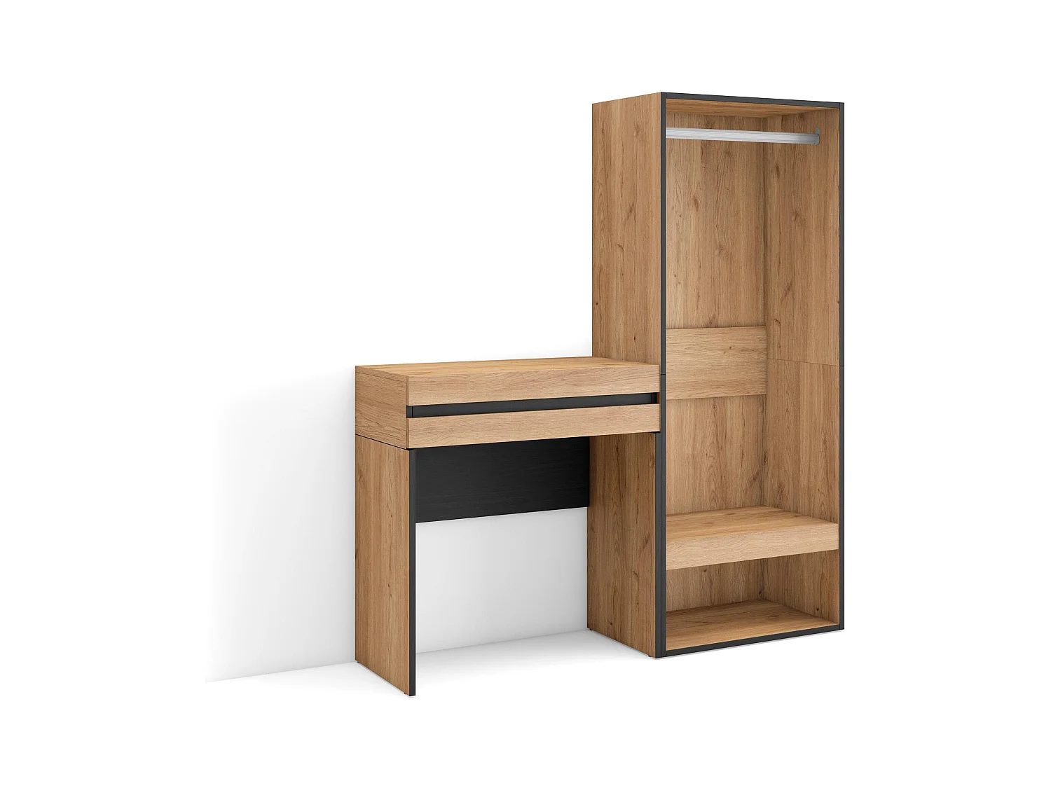 Table Console d'Entrée, 130x35x145 cm, Avec tiroir, Vestiaire ouvert, Chêne