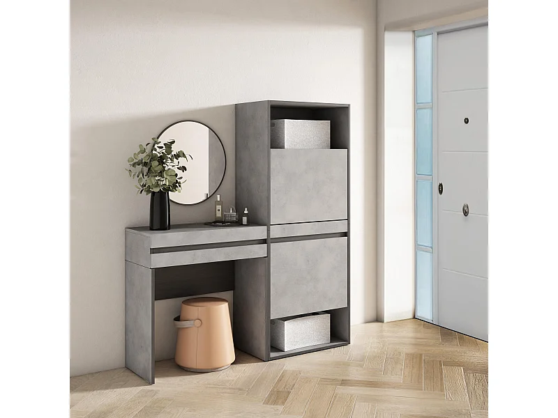 Table Console d'Entrée, 130x35x145 cm, Avec tiroir, Meuble à Chaussures, Ciment