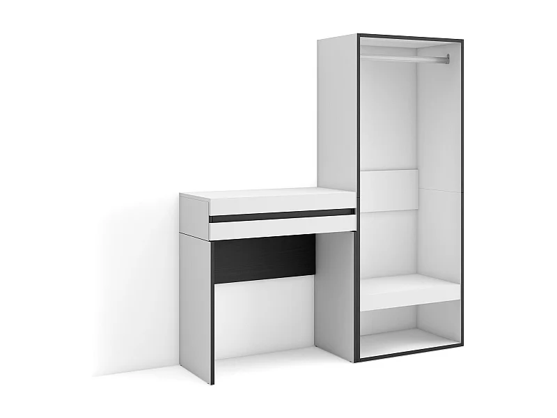 Konsolentisch, Flurtisch, 130x35x145cm, mit Schublade, Offener Kleiderschrank, Weiß