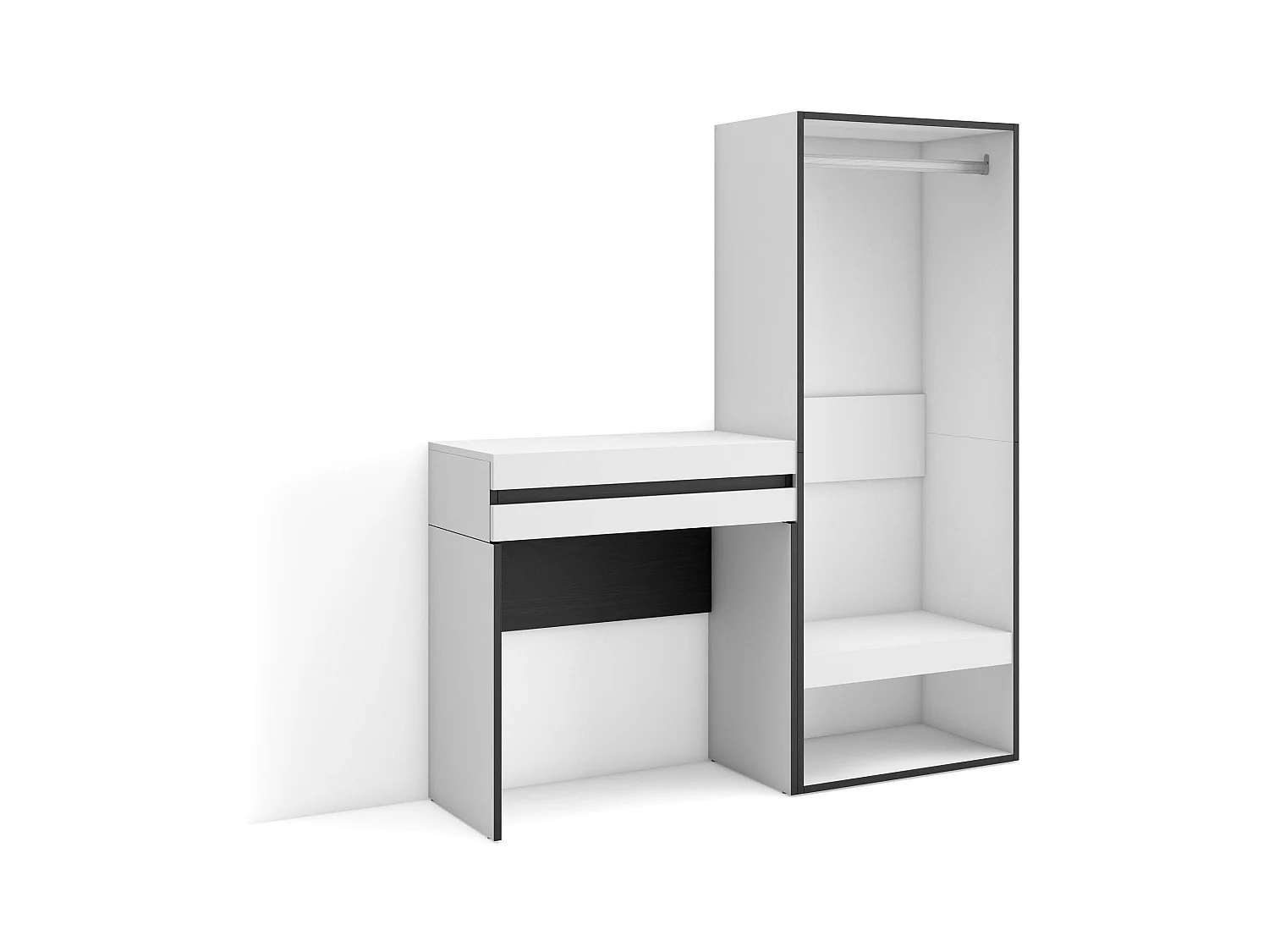 Table Console d'Entrée, 130x35x145 cm, Avec tiroir, Vestiaire ouvert, Blanc