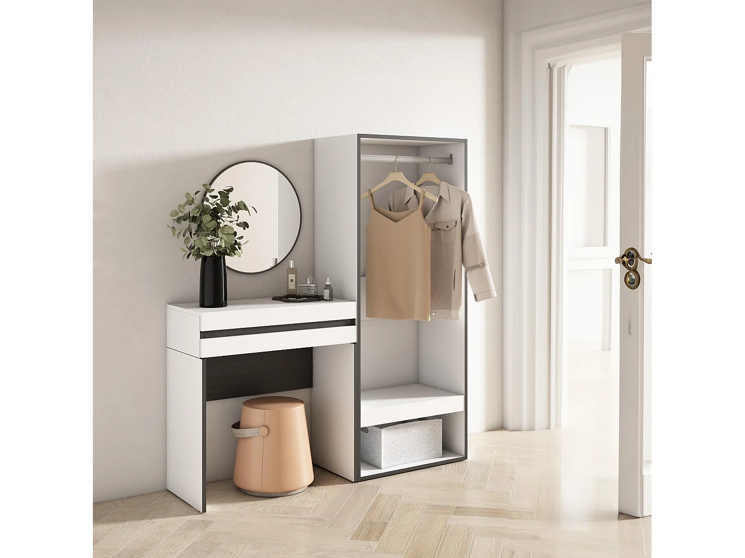 Consolle Ingresso, 130x35x145cm, Con cassetto, Armadio Aperto, Bianco