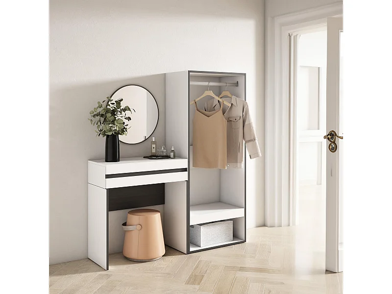 Consoletafel, haltafel, 130x35x145cm, Voor hal en entree, Open Kledingkast, Wit