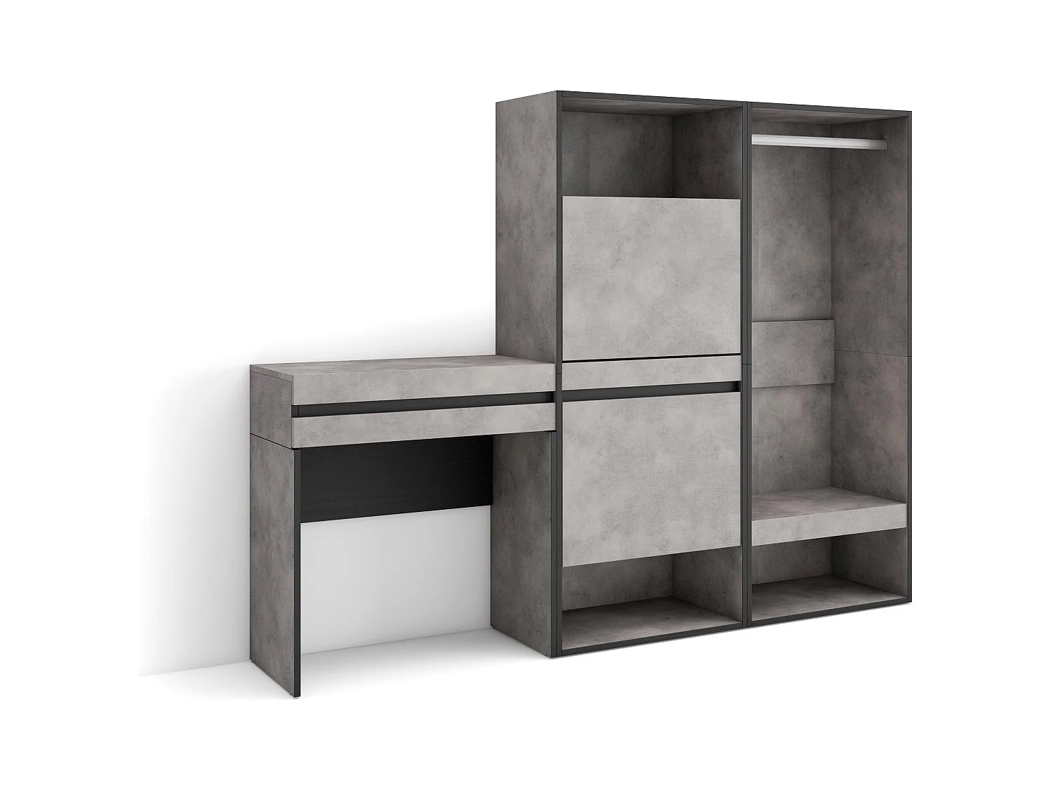 Table Console d'Entrée, 190x35x145 cm, Avec tiroir, Meuble à Chaussures, Vestiaire ouvert, Ciment