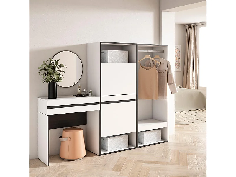 Konsolentisch, Flurtisch, 190x35x145cm, mit Schublade, Schuhschrank, Offener Kleiderschrank, Weiß