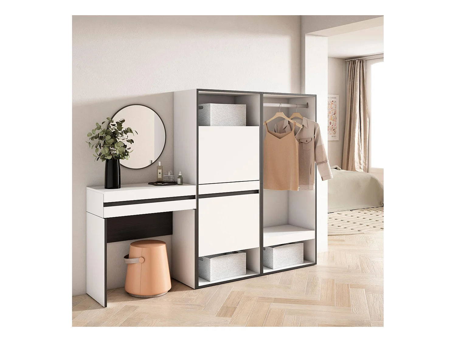 Table Console d'Entrée, 190x35x145 cm, Avec tiroir, Meuble à Chaussures, Vestiaire ouvert, Blanc