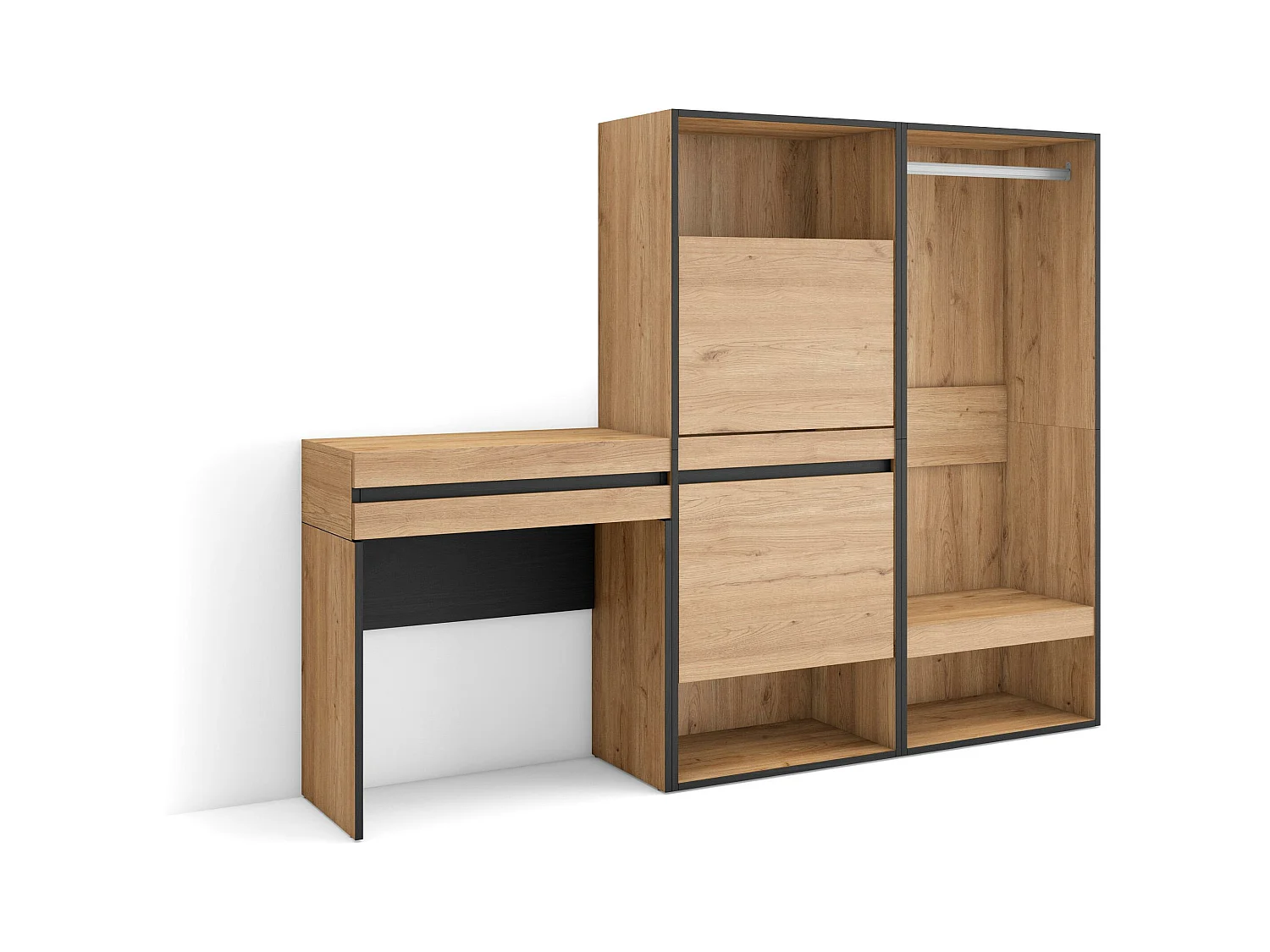 Table Console d'Entrée, 190x35x145 cm, Avec tiroir, Meuble à Chaussures, Vestiaire ouvert, Chêne