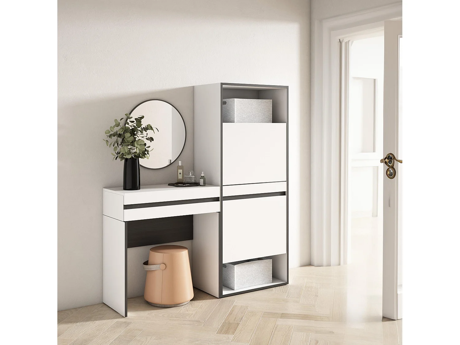 Table console d'entrée, 130x35x145cm, avec tiroir, Meuble à Chaussures, Blanc