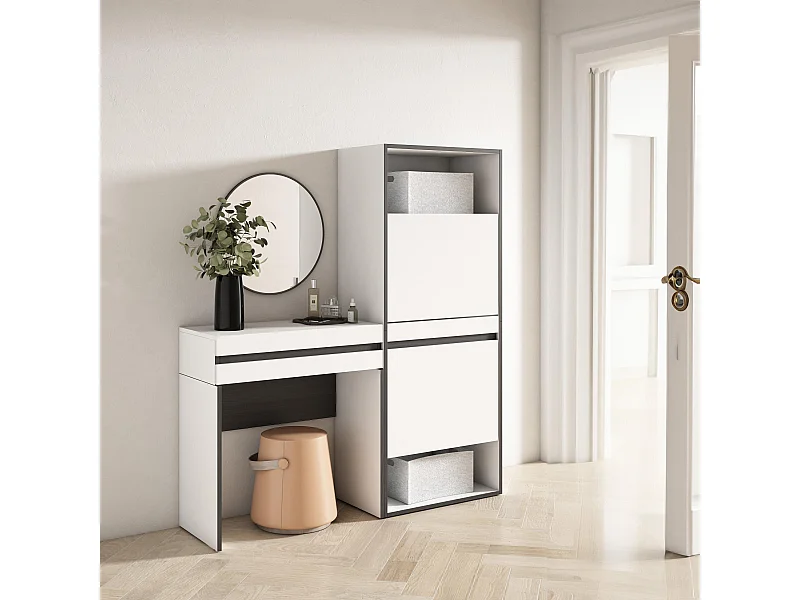 Consoletafel, haltafel, 130x35x145cm, Voor hal en entree, Schoenenkast, Wit