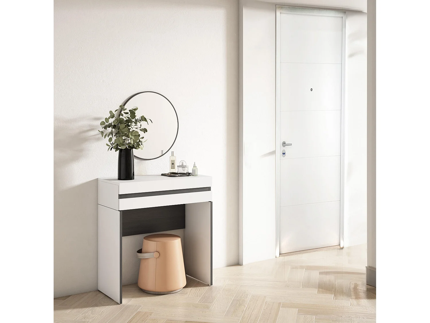 Table console d'entrée, 70x35x75cm, avec tiroir, Meuble d'appoint, Blanc