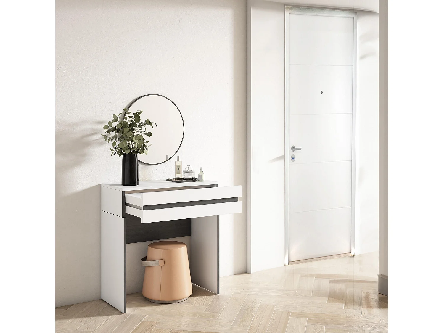 Table console d'entrée, 70x35x75cm, avec tiroir, Meuble d'appoint, Blanc