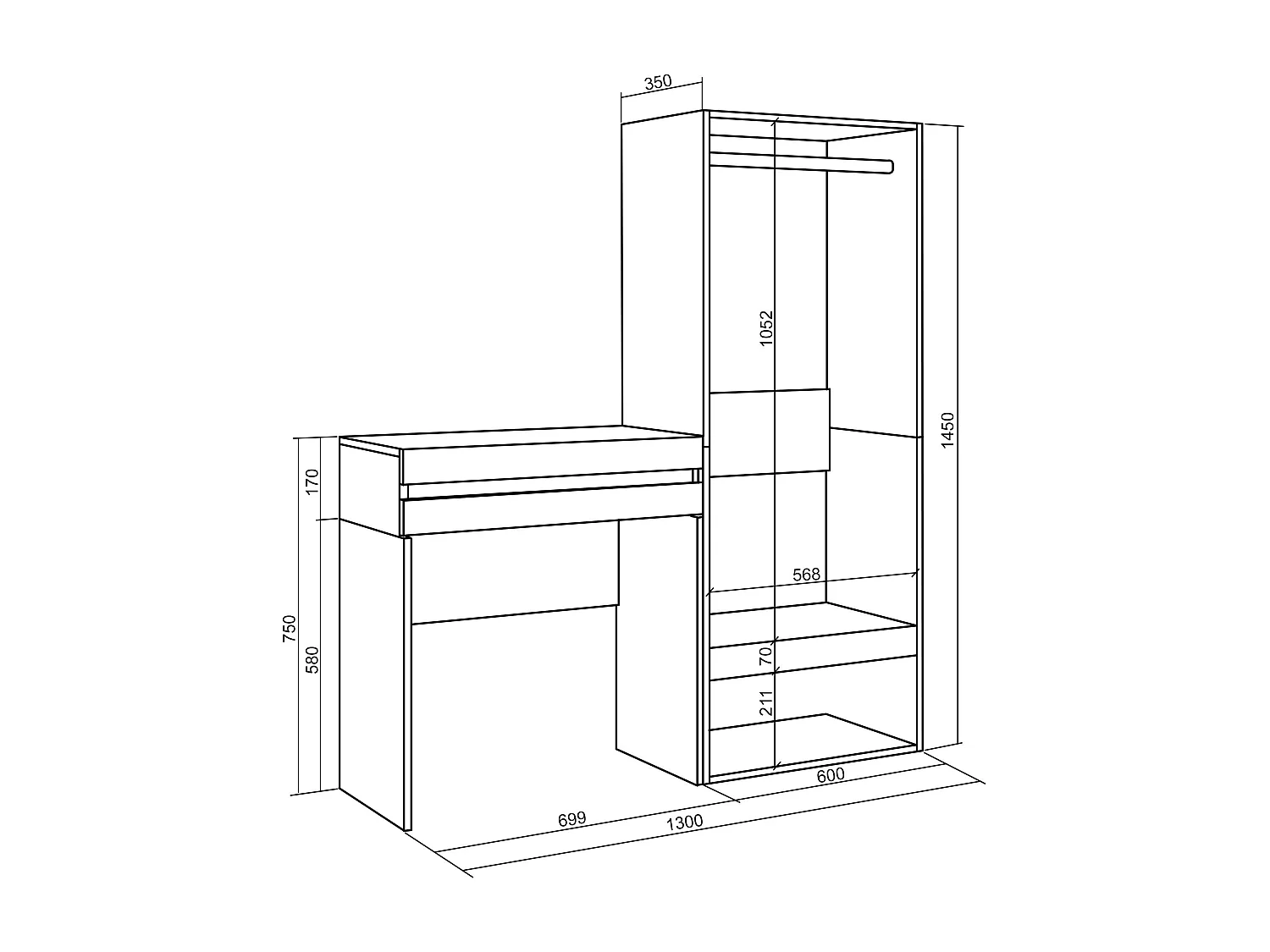 Table Console d'Entrée, 130x35x145 cm, Avec tiroir, Vestiaire ouvert, Ciment