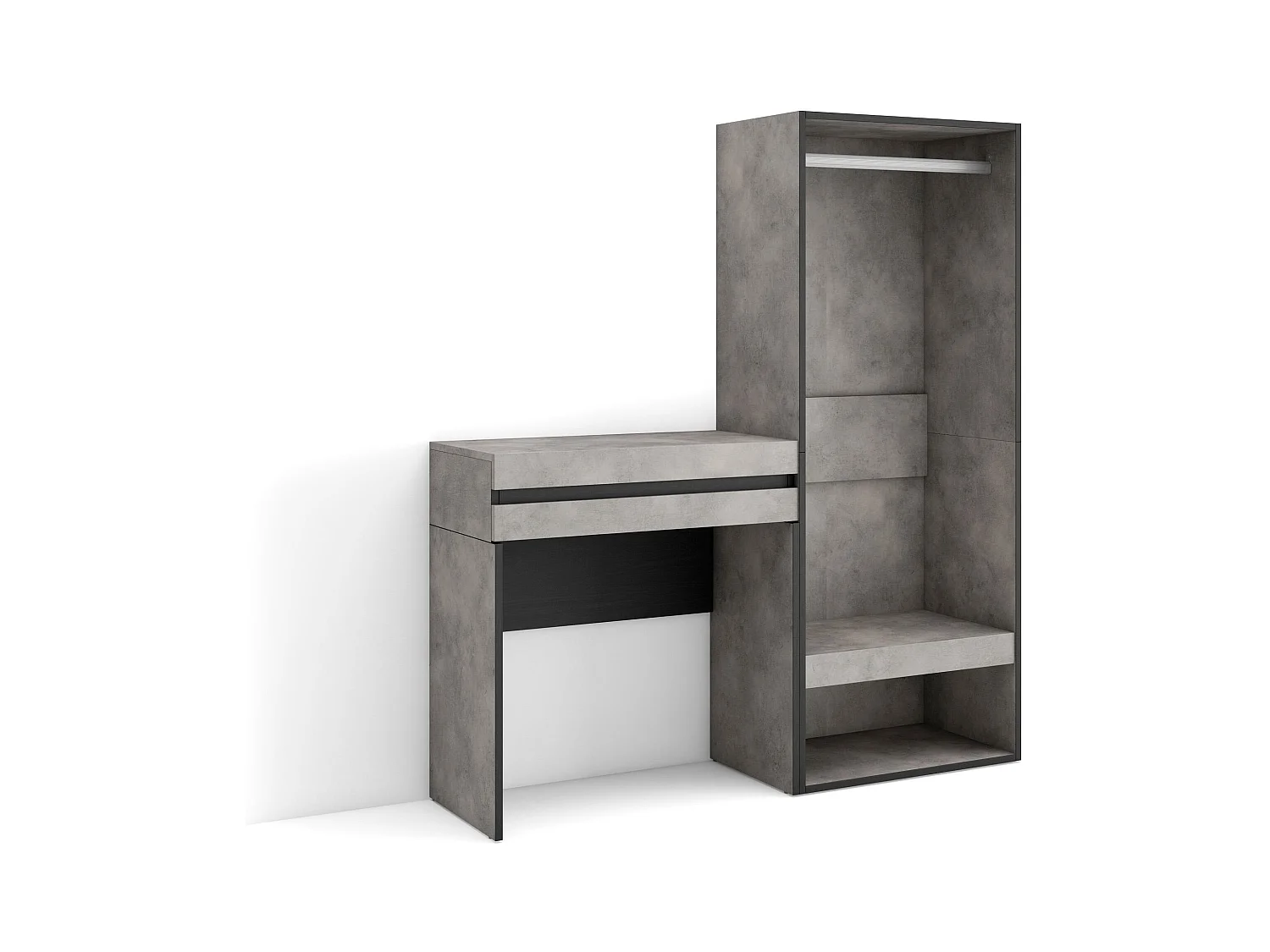 Table Console d'Entrée, 130x35x145 cm, Avec tiroir, Vestiaire ouvert, Ciment
