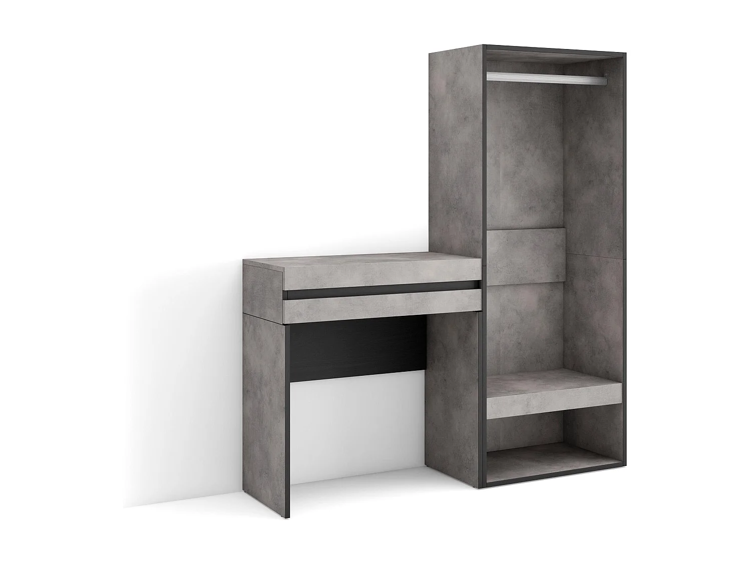 Konsolentisch, Flurtisch, 130x35x145cm, mit Schublade, Offener Kleiderschrank, Zement