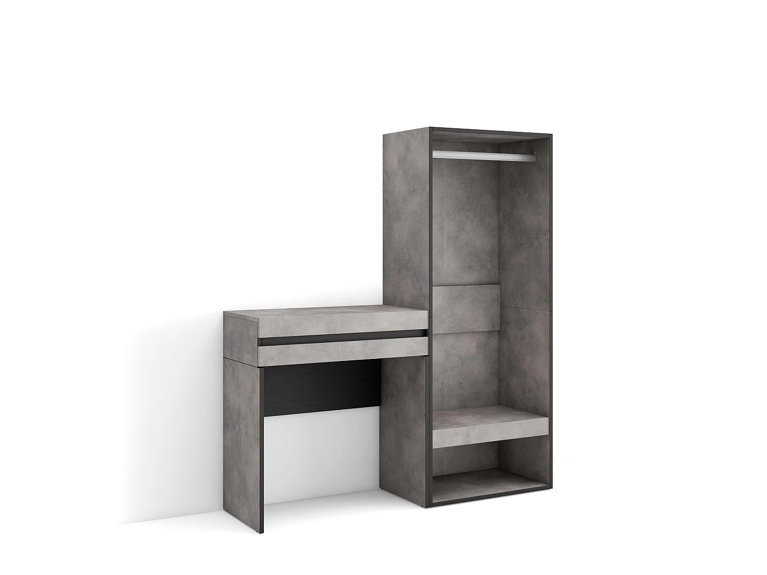 Table console d'entrée, 130x35x145cm, avec tiroir, Vestiaire ouvert, Ciment