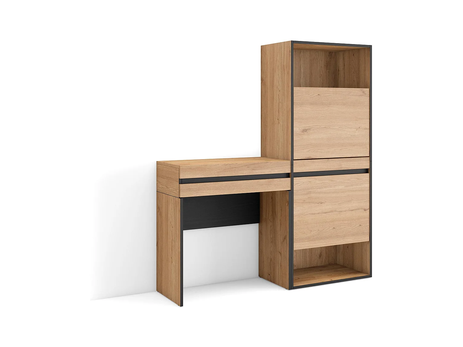 Konsolentisch, Flurtisch, 130x35x145cm, mit Schublade, Schuhschrank, Eiche