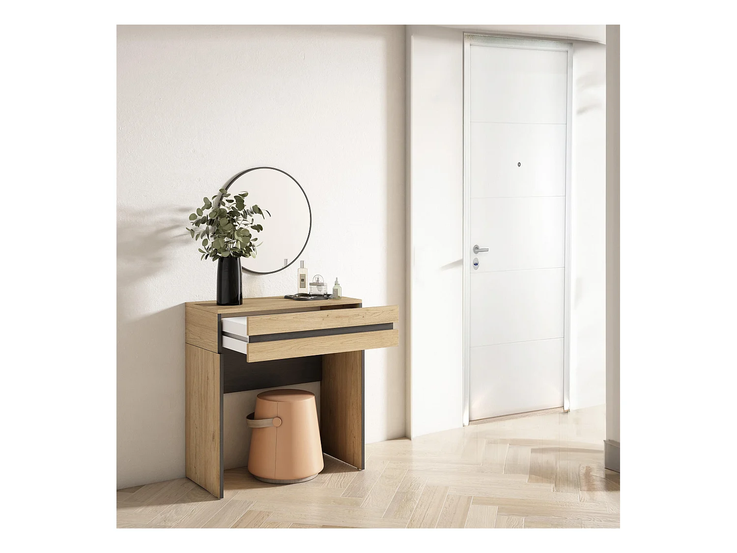 Konsolentisch, Flurtisch, 70x35x75cm, mit Schublade, Eingangstisch, Eiche