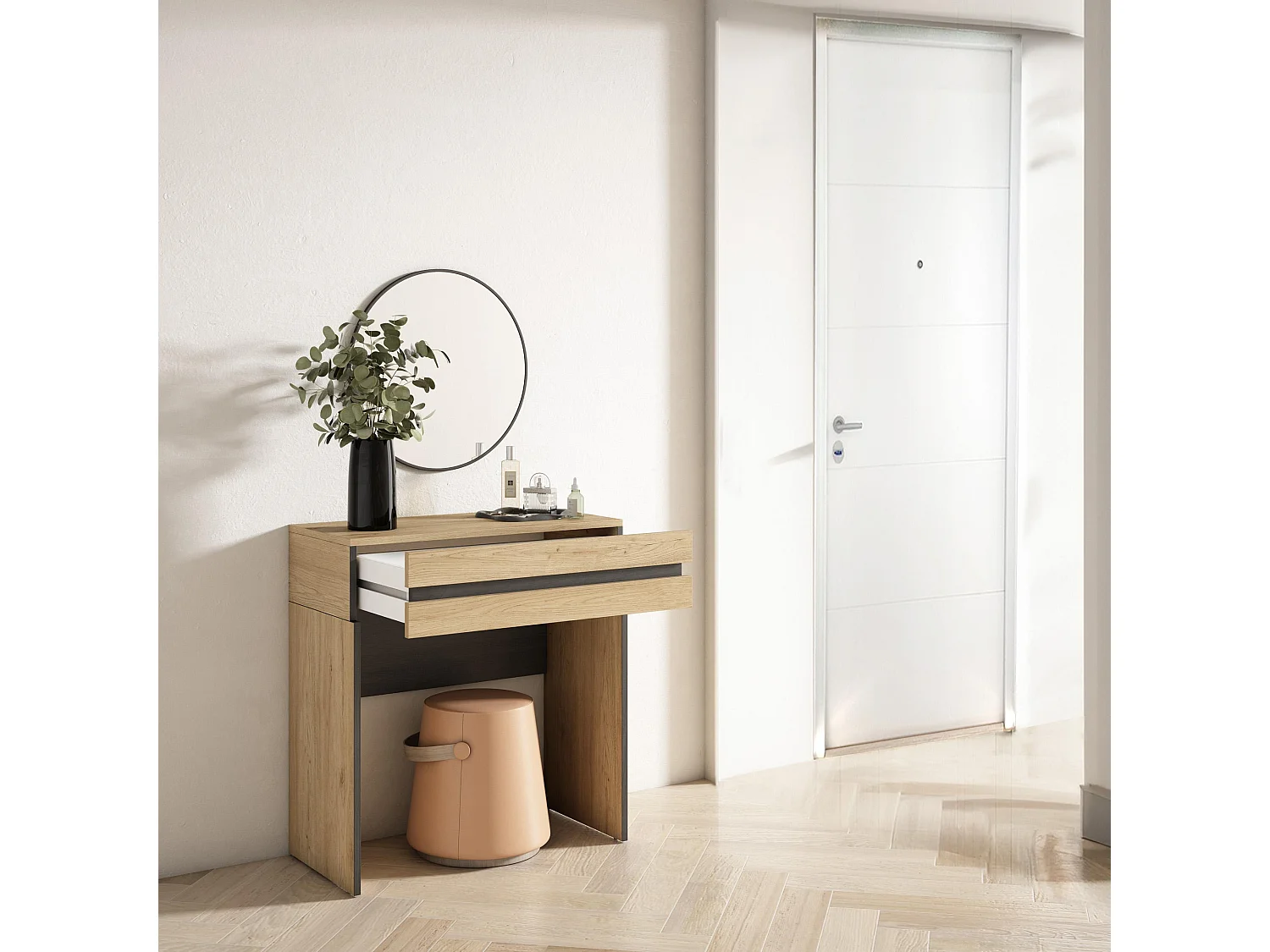 Consoletafel, haltafel, 70x35x75cm, Voor hal en entree, Bijzettafel, Eiken