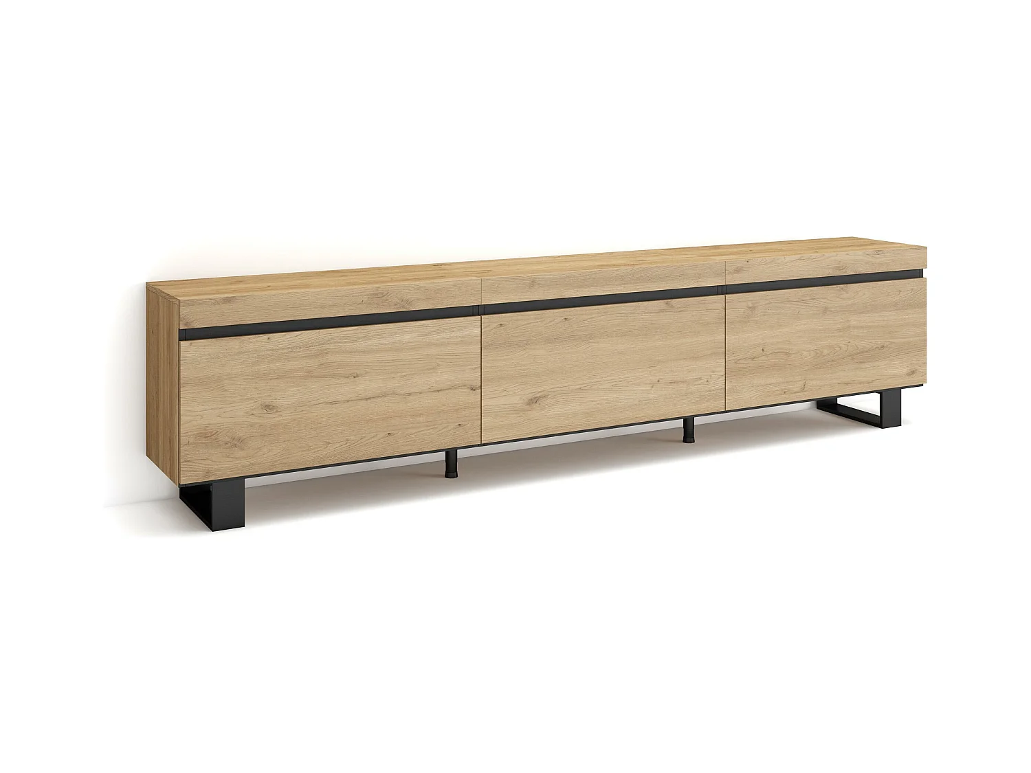 Meuble TV, Banc Télé, 240x35x57 cm, Design industriel, Chêne