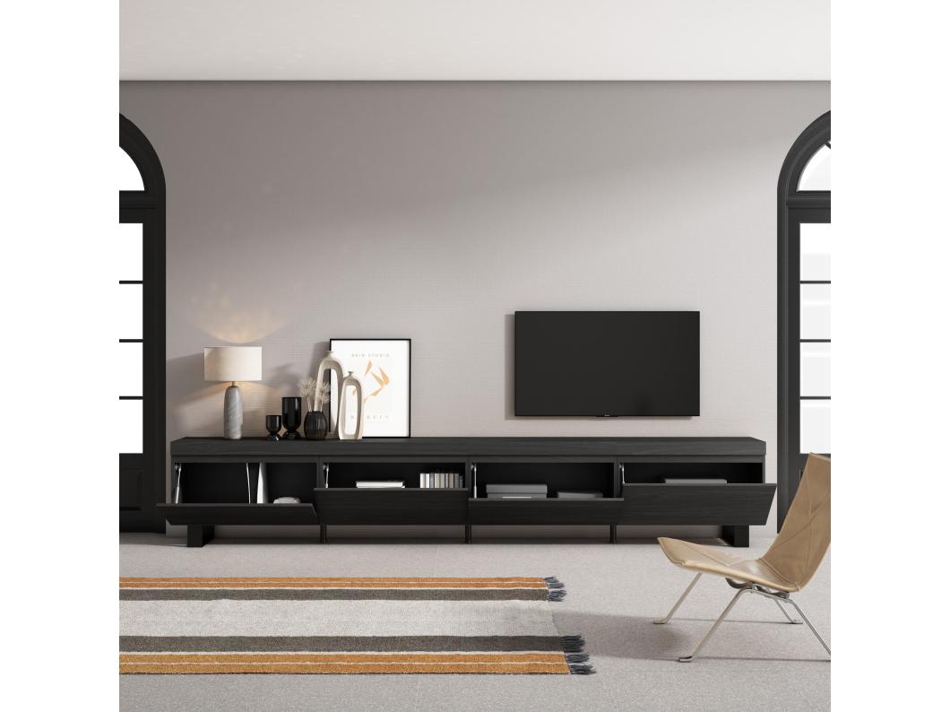 TV-Meubel, Lowboard, 320x35x57 cm, Groot formaat TV, Industrieel design, Zwart