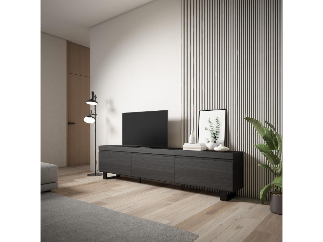 TV-Meubel, Lowboard, 240x35x57 cm, Industrieel design, Zwart