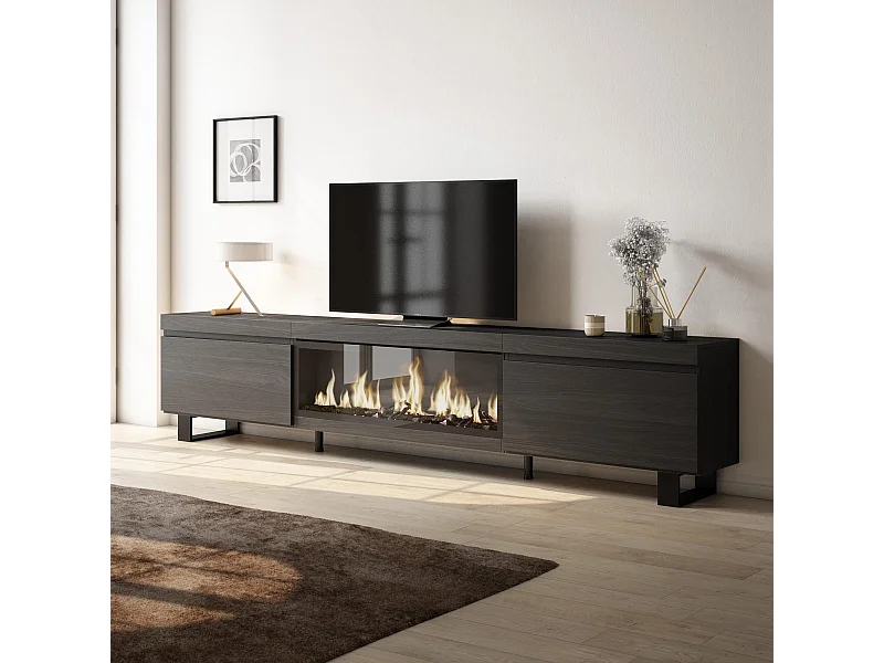 TV-Meubel, Lowboard, 267x35x57cm, Groot formaat TV, Elektrische haard XXL, Industrieel design, Zwart