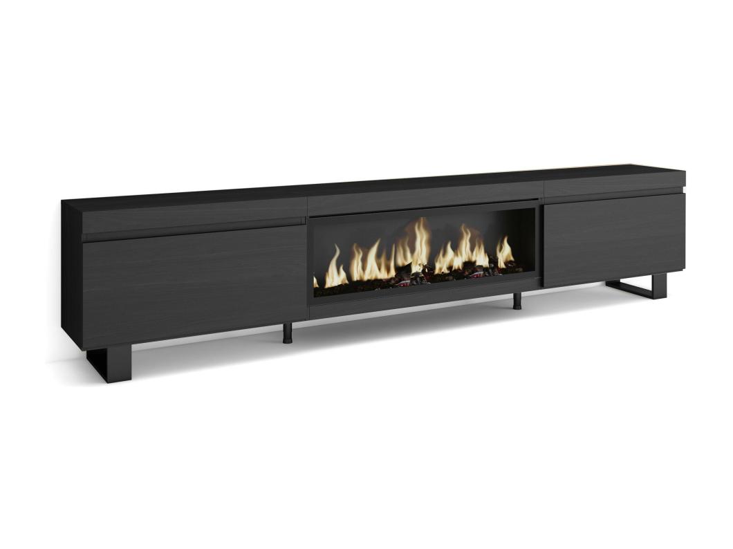 TV-Meubel, Lowboard, 267x35x57 cm, Groot formaat TV, Elektrische haard XXL, Industrieel design, Zwart
