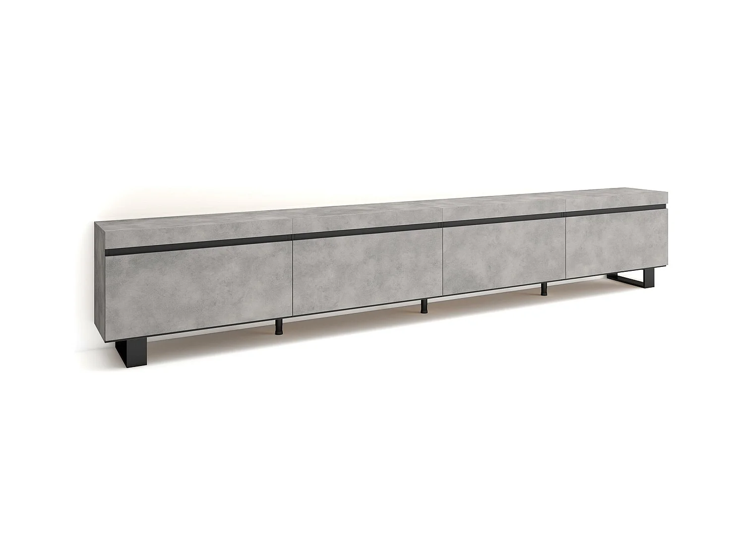 Meuble TV, Banc Télé, 320x35x57 cm, TV grand format, Design industriel, Ciment