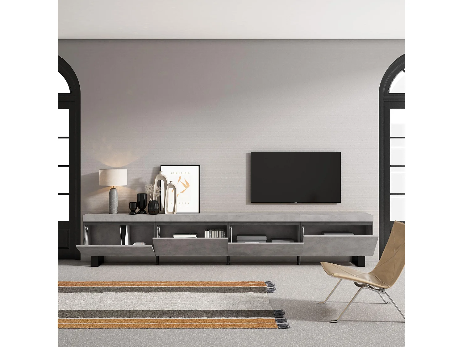 TV-Meubel, Lowboard, 320x35x57cm, Groot formaat TV, Industrieel design, Cement