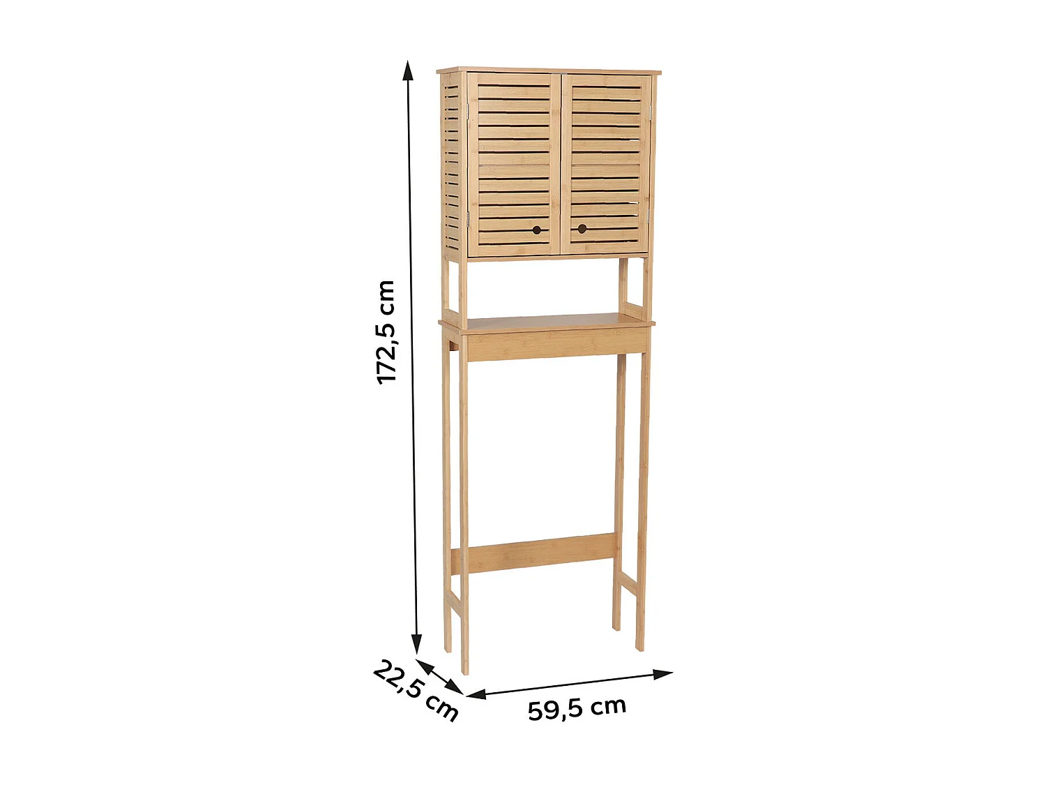 Meuble dessus de Toilettes WC 2 Portes 1 Etagère et 1 Tablette H 172.5 cm - Naturel