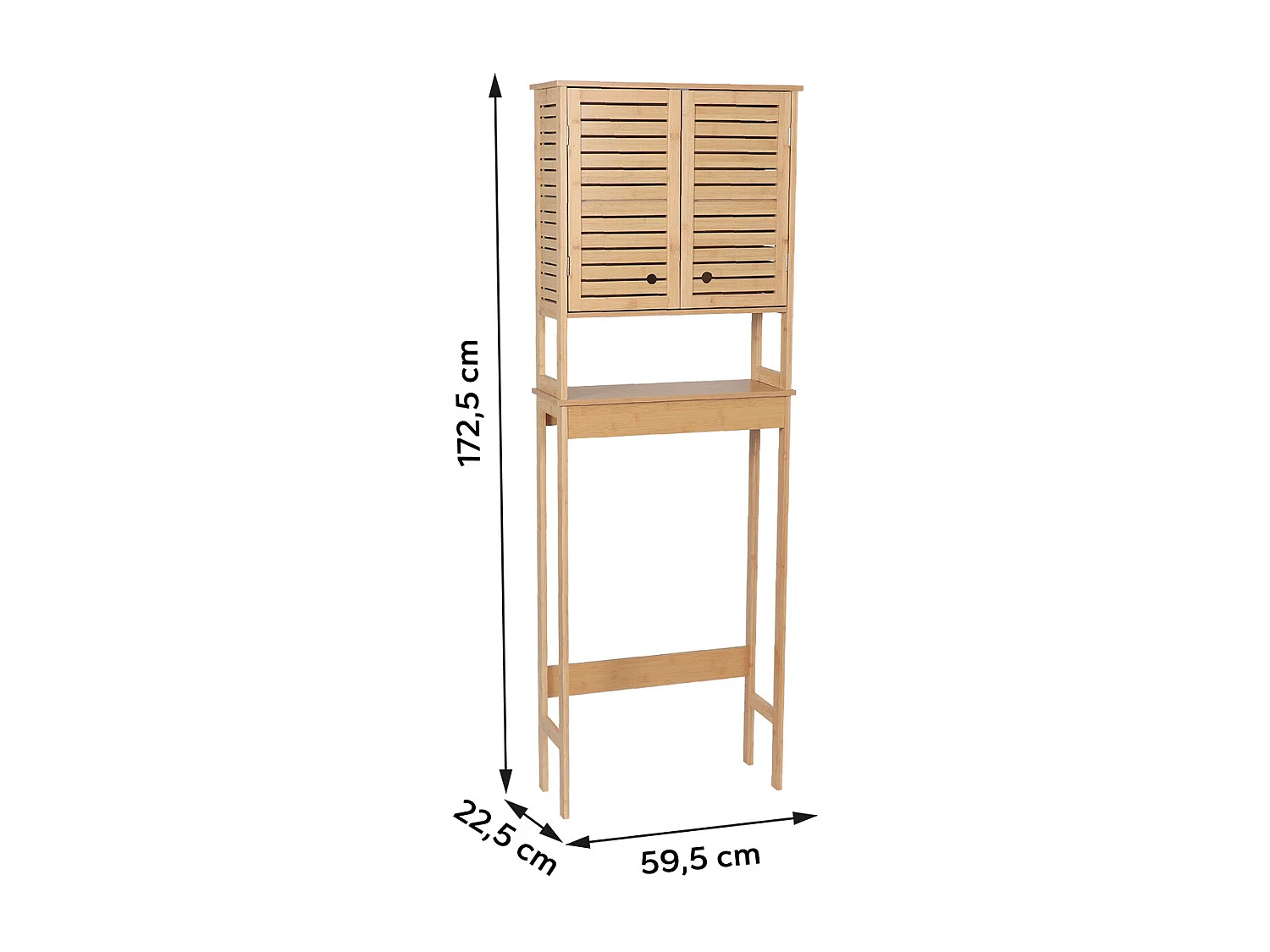 Meuble dessus de Toilettes WC 2 Portes 1 Etagère et 1 Tablette H 172.5 cm - Naturel