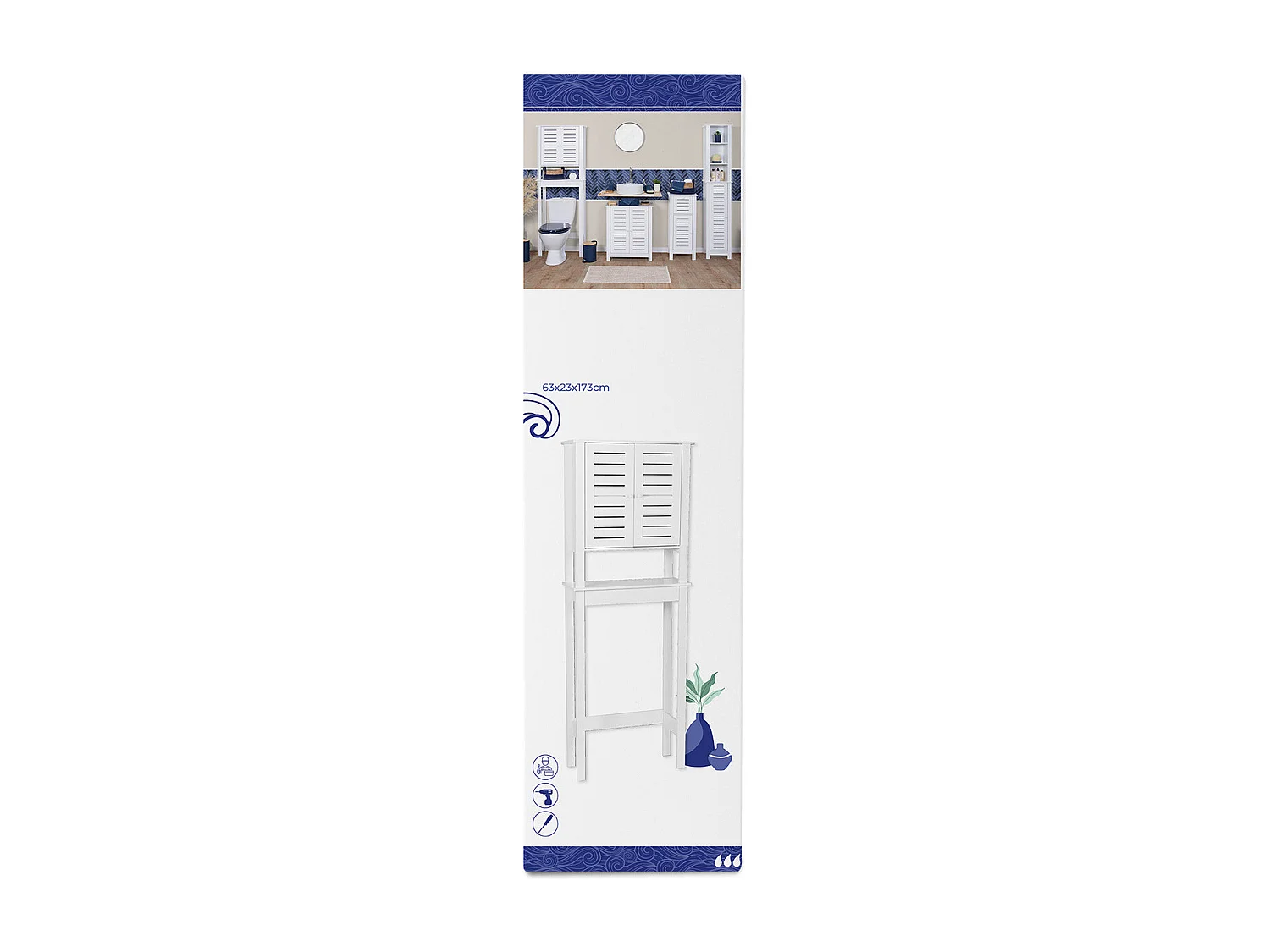 Meuble dessus de Toilettes WC  2 Portes 1 Etagère et 1 Tablette H 173 cm - Blanc