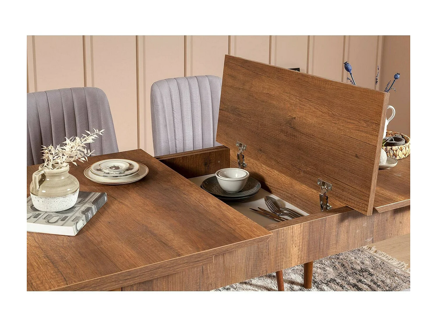 Mesa extensível Dgabriel, Consola com alongamentos, Mesa de jantar multiusos, Prateleira extensível para cozinha, 130x80h77 cm, Nogueira