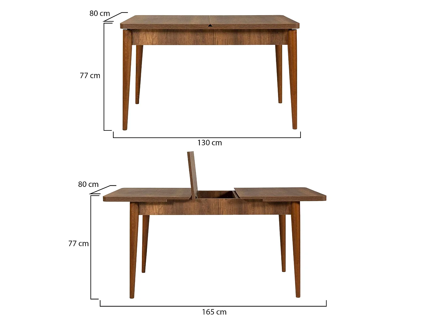 Mesa extensível Dgabriel, Consola com alongamentos, Mesa de jantar multiusos, Prateleira extensível para cozinha, 130x80h77 cm, Nogueira
