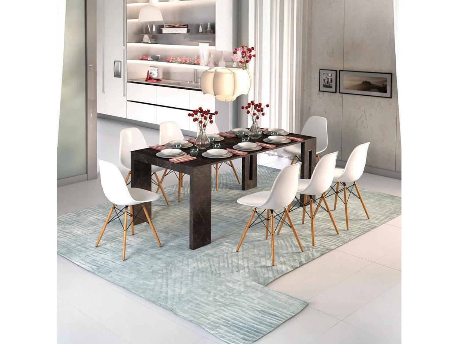 Glicine uitschuifbare console, Uitschuifbare eettafel, Multifunctionele console met verlengstukken, 100% Made in Italy, 186x80h76 cm, Zwart marmer