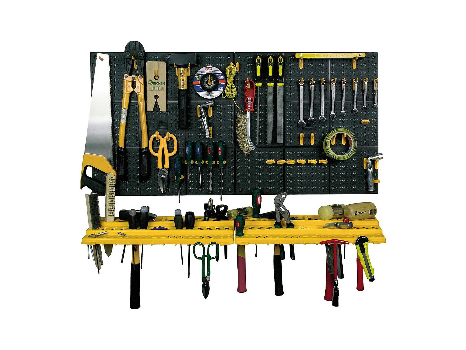 Gereedschapshouder Set DArdemagn, Set met 2 panelen, 2 planken en 50 haken, Wandgemonteerde Organizer, 100% Made in Italy, 100x22h50 cm, Zwart
