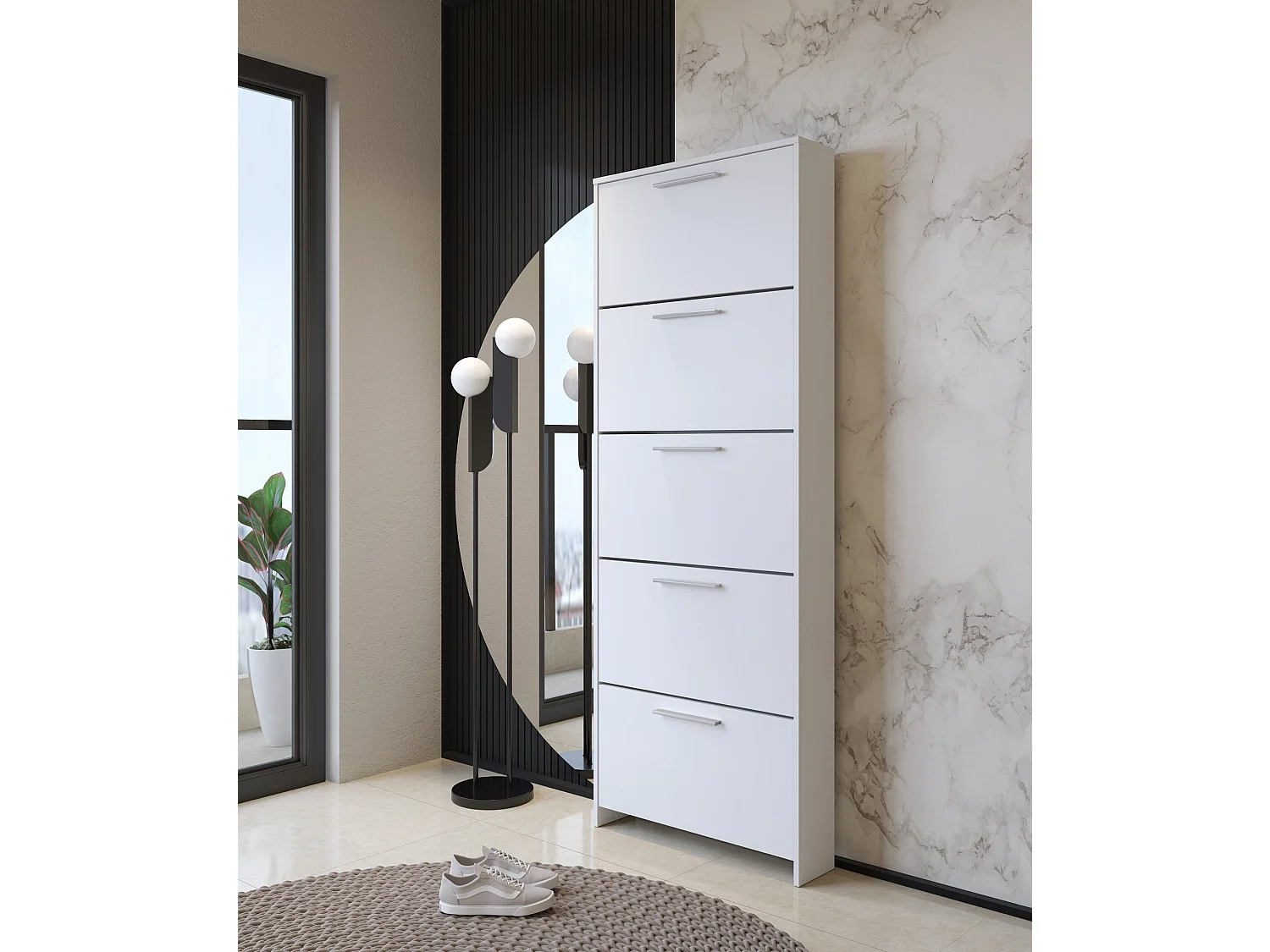 Dmora - Scarpiera Campania, 69x17h187 cm, Bianco