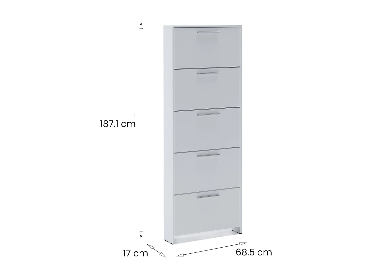 Meuble à chaussures Caspio, Meuble à chaussures, Armoire d'entrée polyvalente, Rangement pour chaussures, 69x17h187 cm, Blanc