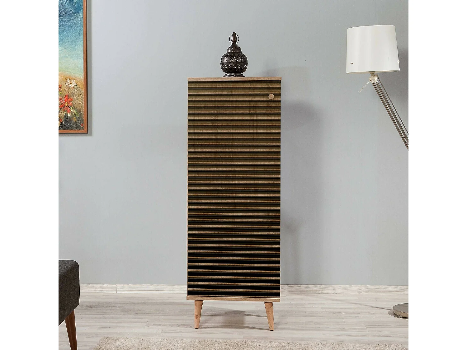 Scarpiera DGrandin, schoenenrek, multifunctionele entree, schoenenmeubel, 50x38h135 cm, eiken