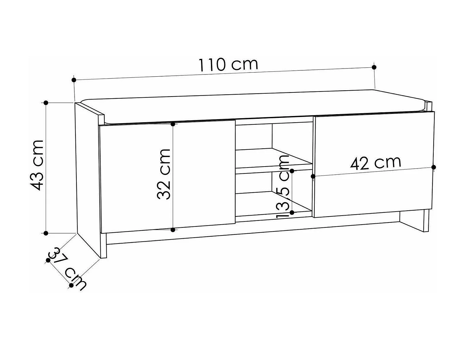 Schuhschrank Dbarrec, Schuhregal, Mehrzweck-Eingangsgarderobe, Möbel für Schuhe, 110x37h43 cm, Anthrazit und Eiche