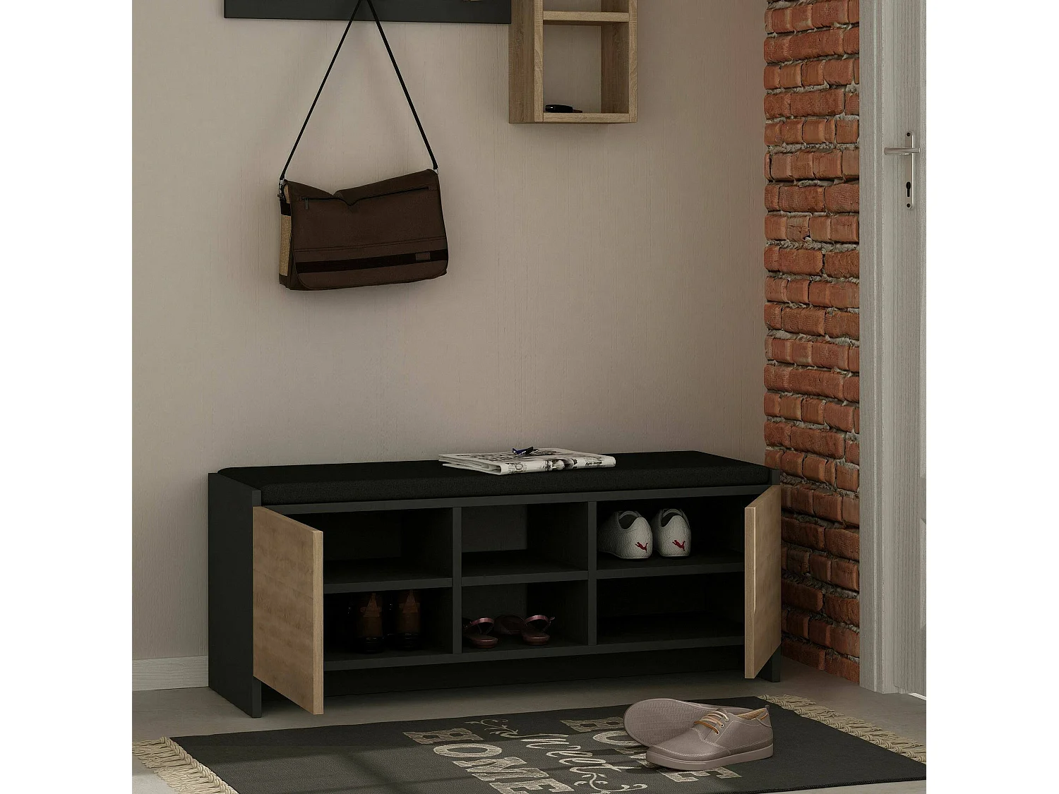 Schuhschrank Dbarrec, Schuhregal, Mehrzweck-Eingangsgarderobe, Möbel für Schuhe, 110x37h43 cm, Anthrazit und Eiche