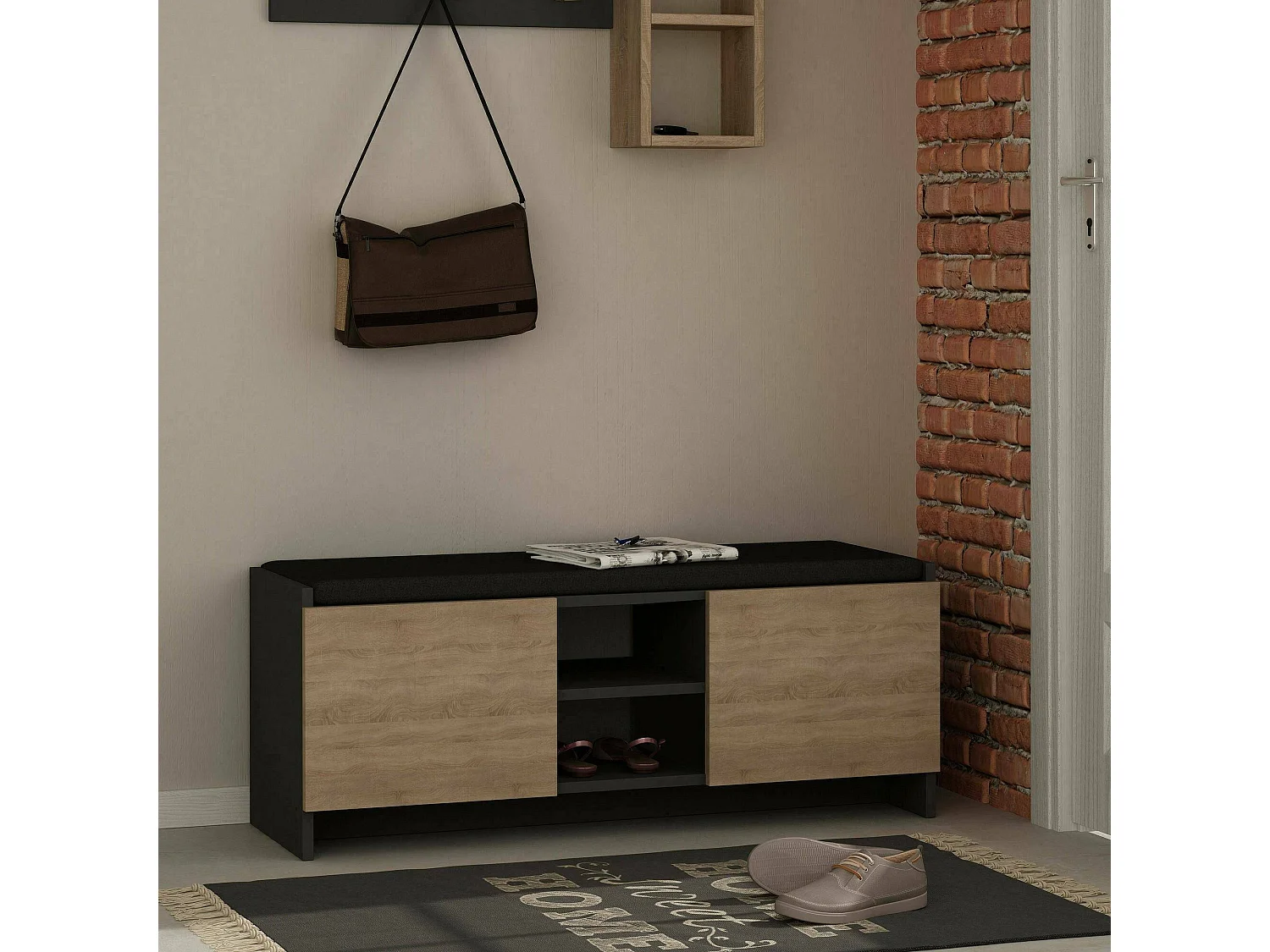 Scarpiera Axar, un Ripiano, 37x110x43h cm Nero Antracite, Mobile Portascarpe