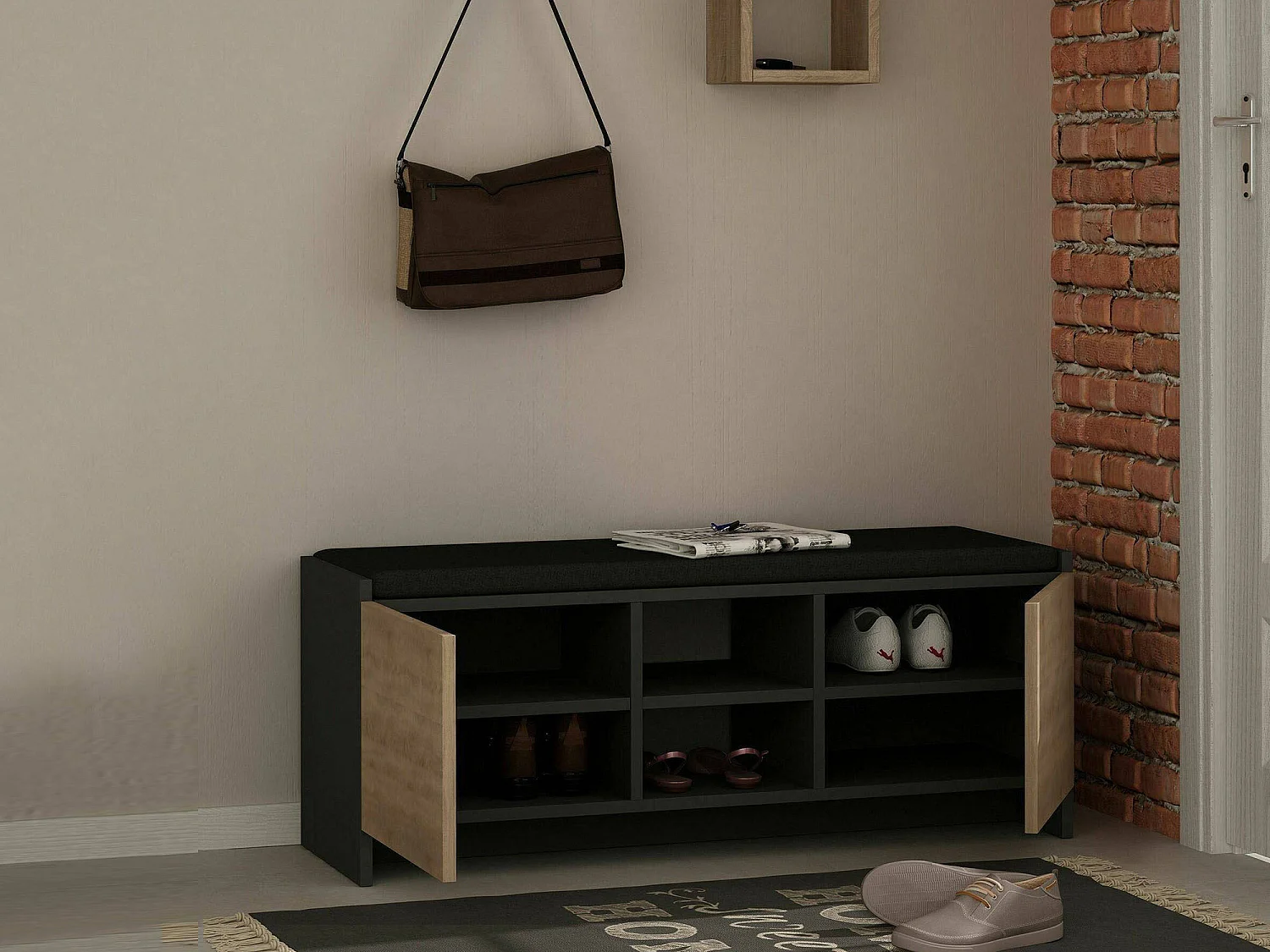 Meuble à chaussures Algedi, Meuble à chaussures, Armoire d'entrée polyvalente, Rangement pour chaussures, 110x37h43 cm, Anthracite et chêne