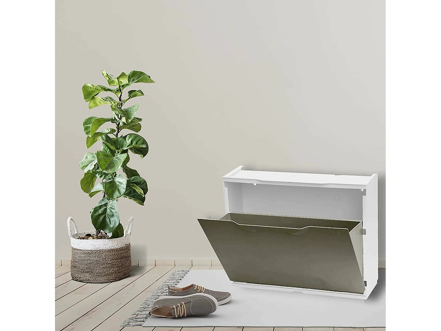 Damatucc Schoenenrek, Ruimtebesparend Schoenenrek, Entree Schoenenrek, 1-Sle Schoenenkast, 100% Made in Italy, 51x17h40 cm, Tortora