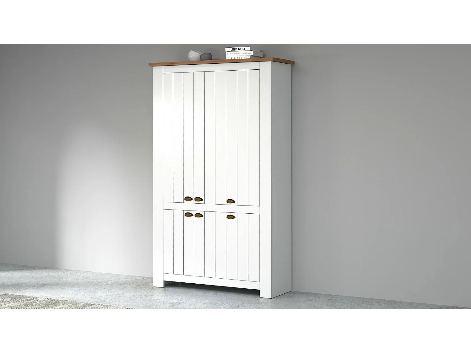 Dmora - Scarpiera Apricena, 114x42h200 cm, Bianco e Rovere
