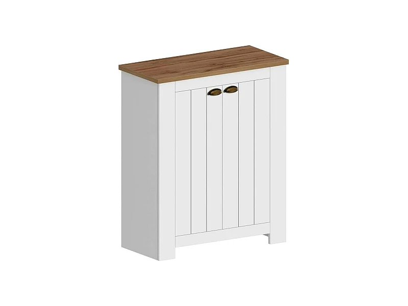 Étagère à chaussures Tonio, étagère à chaussures peu encombrante avec 2 portes, armoire d'entrée multifonctionnelle, 84x42h100 cm, Blanc et Chêne