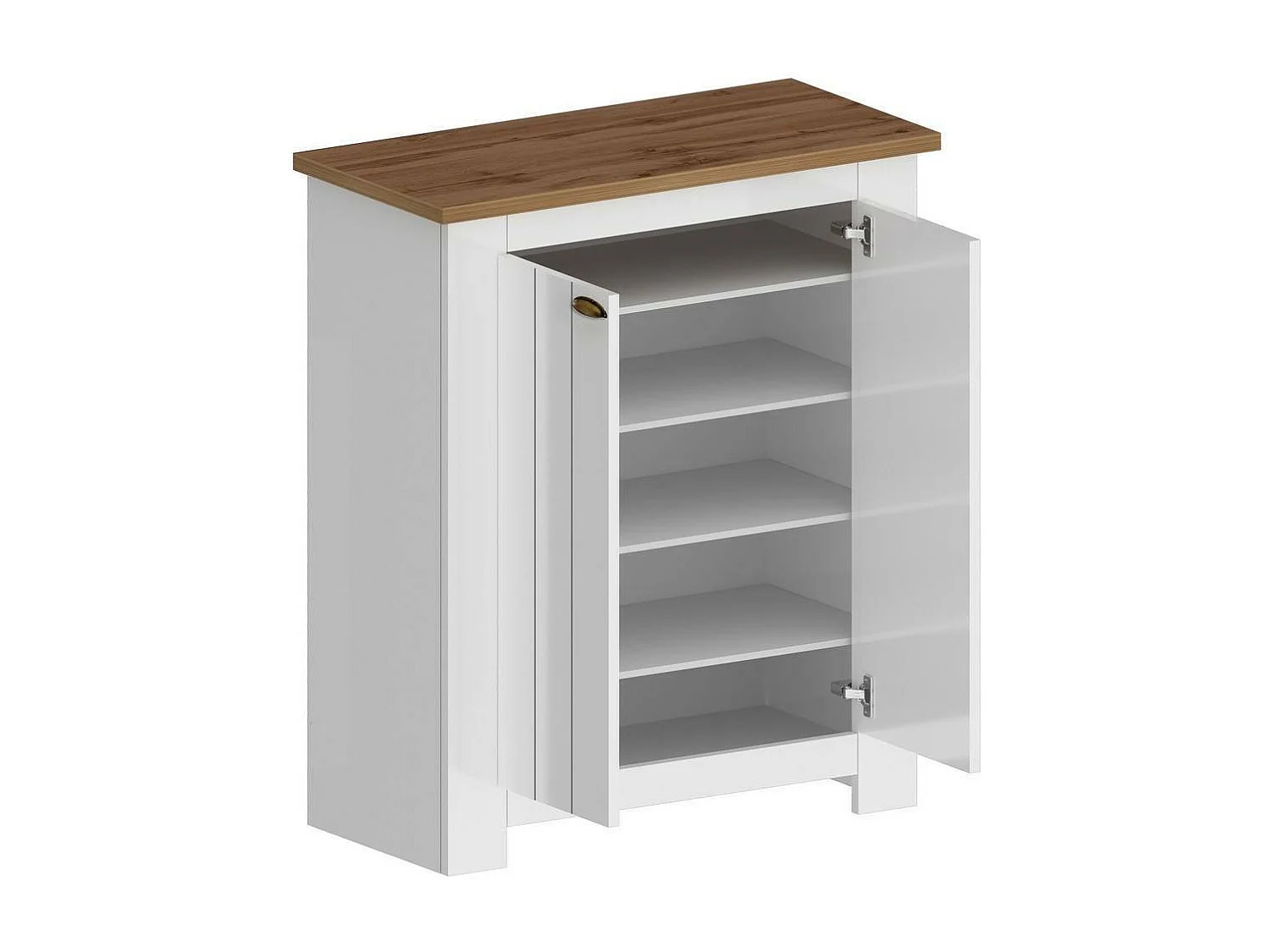 Étagère à chaussures Tonio, étagère à chaussures peu encombrante avec 2 portes, armoire d'entrée multifonctionnelle, 84x42h100 cm, Blanc et Chêne