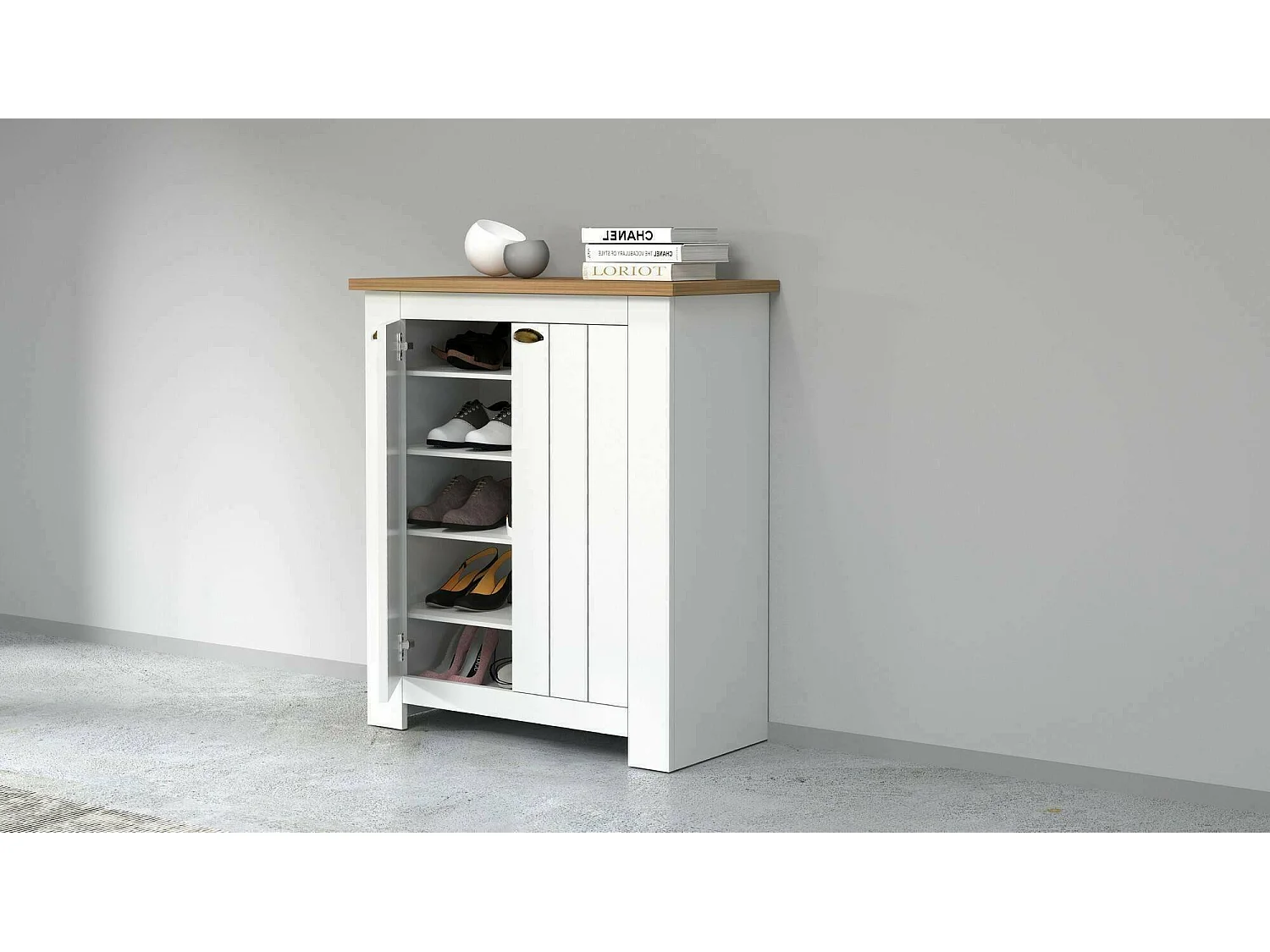 Dmora - Scarpiera Adriatica, 84x42h100 cm, Bianco e Rovere