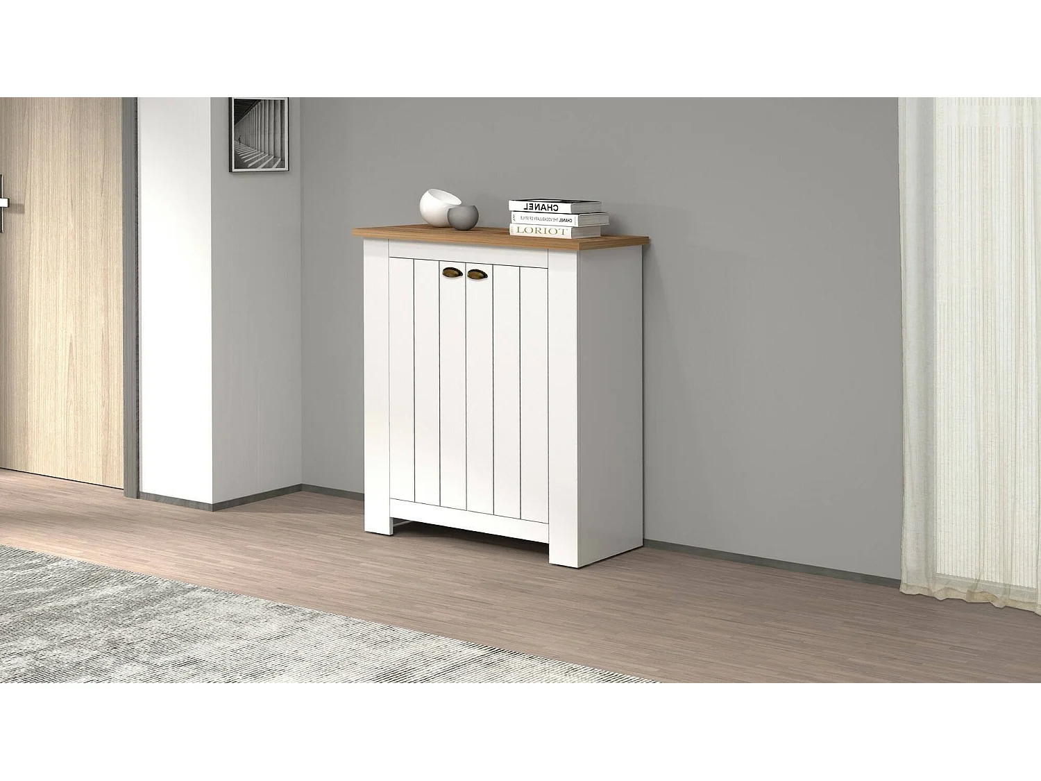 Dmora - Scarpiera Adriatica, 84x42h100 cm, Bianco e Rovere