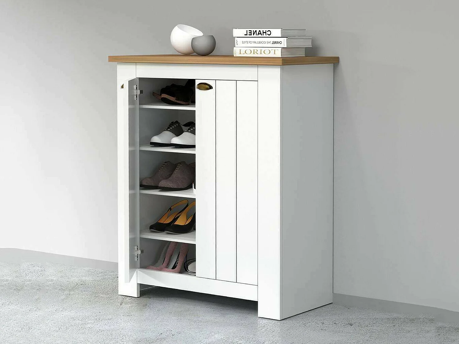 Scarpiera Dcittadin, Porta scarRuimtebesparend pe met 2 deuren, mat-inhal, 84x42h100 cm, Wit en Eiken
